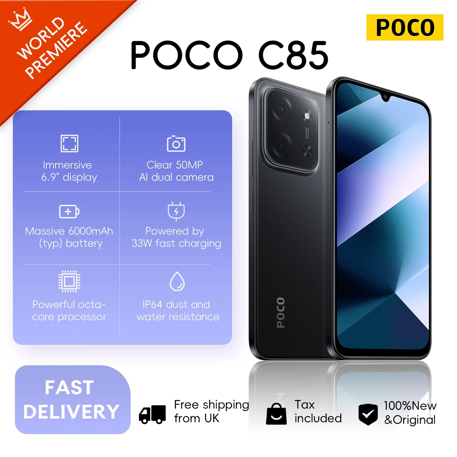 POCO C85 Smartphone 6GB/128GB - 6.9 Inch Display & 6000mAh Battery AE Tidesmit