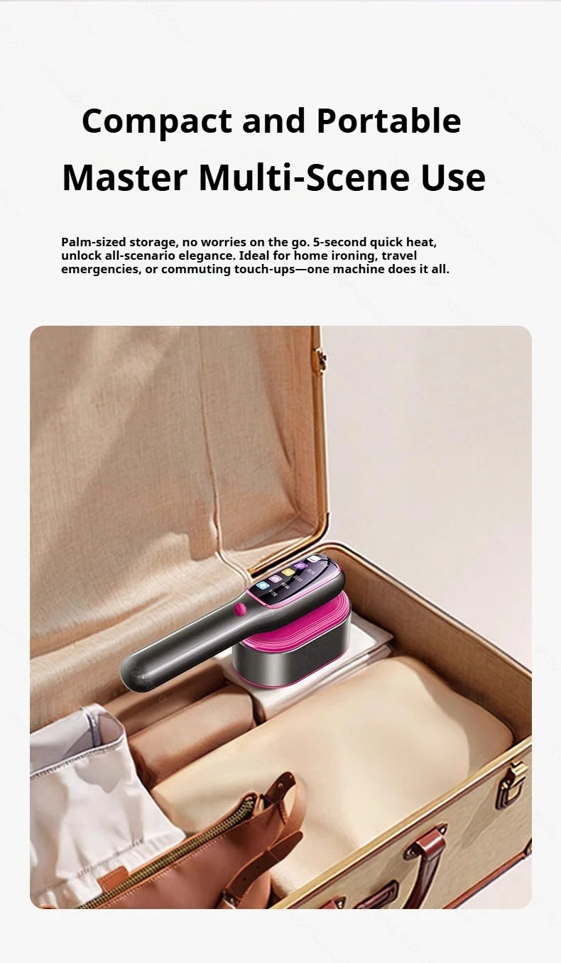 Tidesmit portable handheld garment steamer showing steam head and water tank design for travel and home ironing