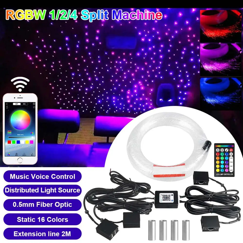 Fiber Optic Star Ceiling Kit - RGBW LED Car Roof Light System Tidesmit