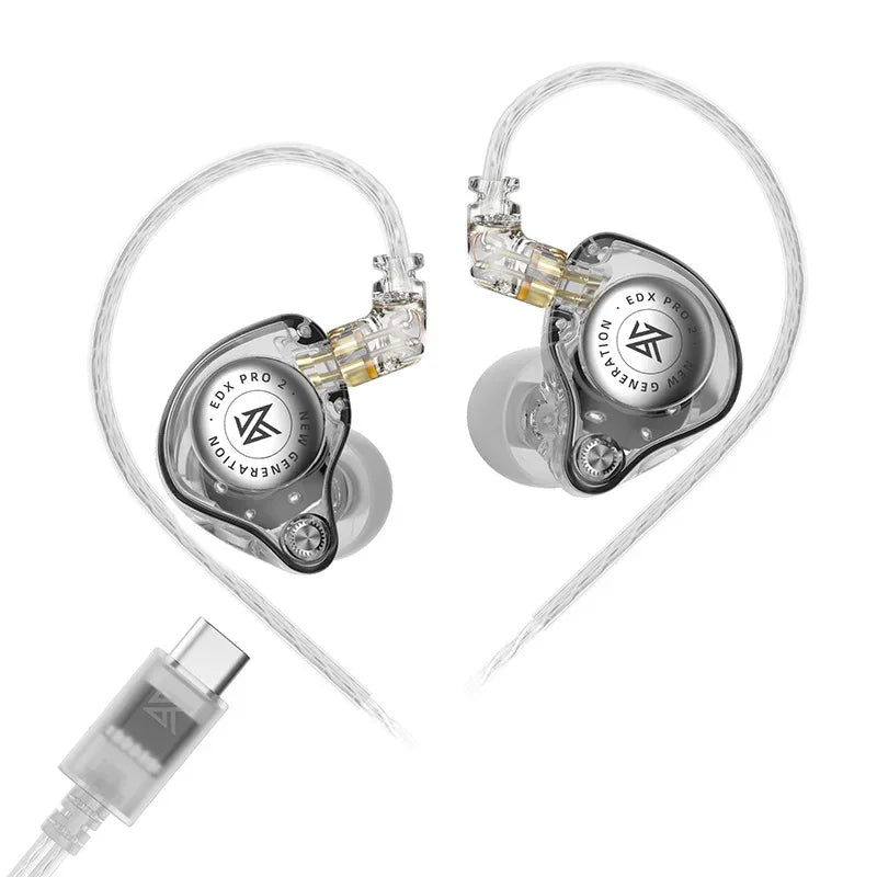 KZ EDX Pro In-Ear Monitors | HiFi Wired 3.5mm Earphones | Tidesmit Clear NO MIC Type-c Tidesmit