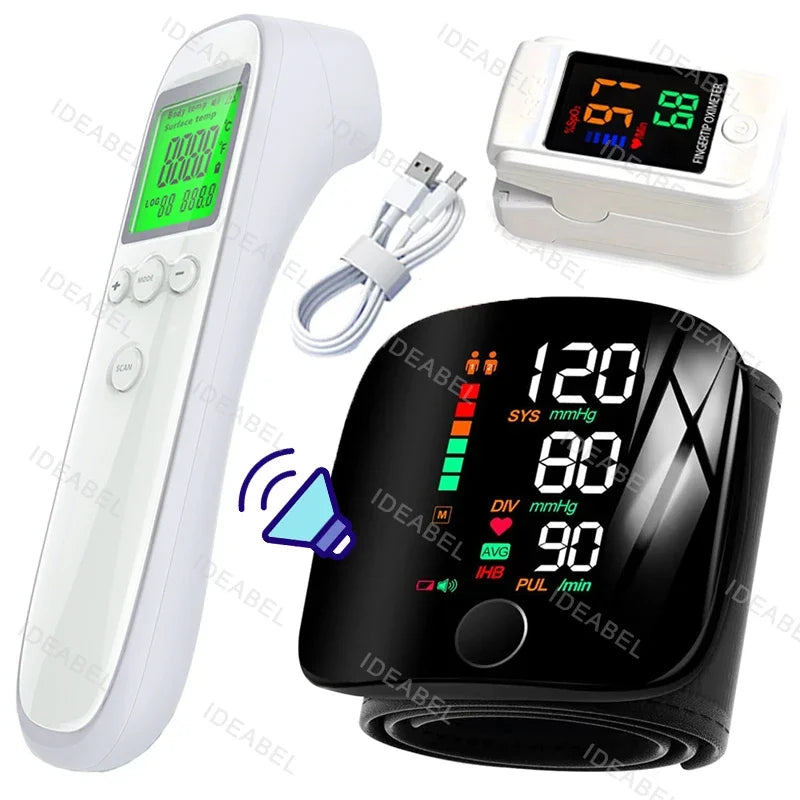 Smart LCD Rechargeable English Voice Wrist Blood Pressure Monitor Digital Automatic BP Tonometer Heart Rate Sphygmomanometer