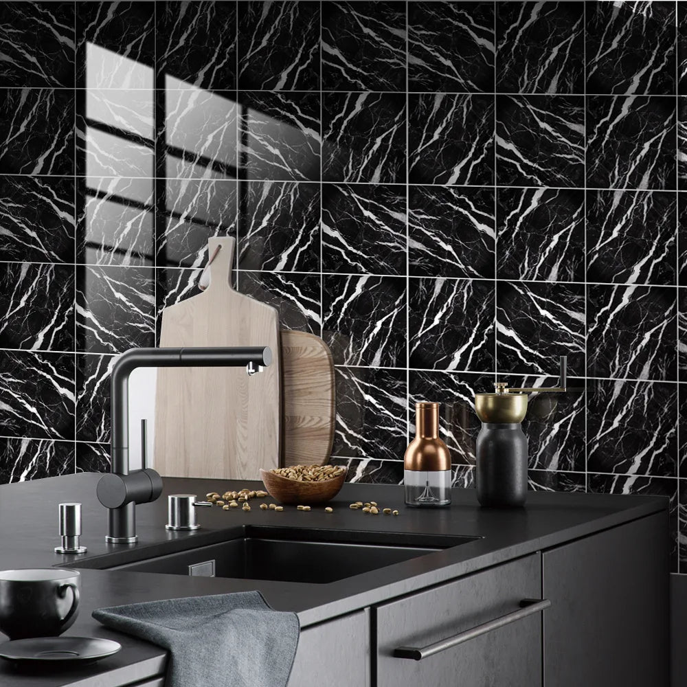10pcs Crystal Tile Wall Stickers Self-Adhesive Kitchen Tiles PVC Backsplash Stickers Peel and Stick Bathroom Faux Stone Effect