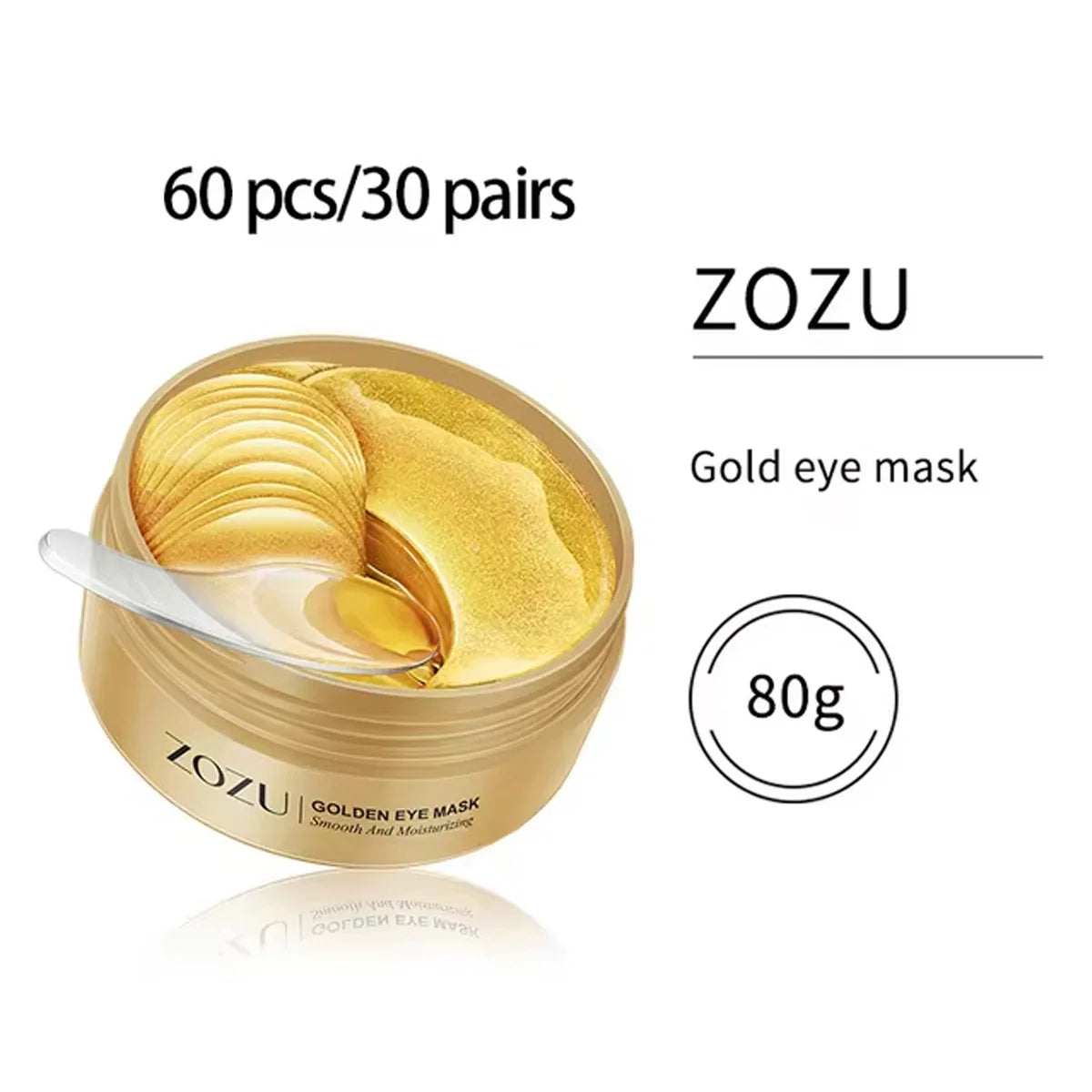 Gold eye mask jar with applicator spoon, stacked gold gel layers