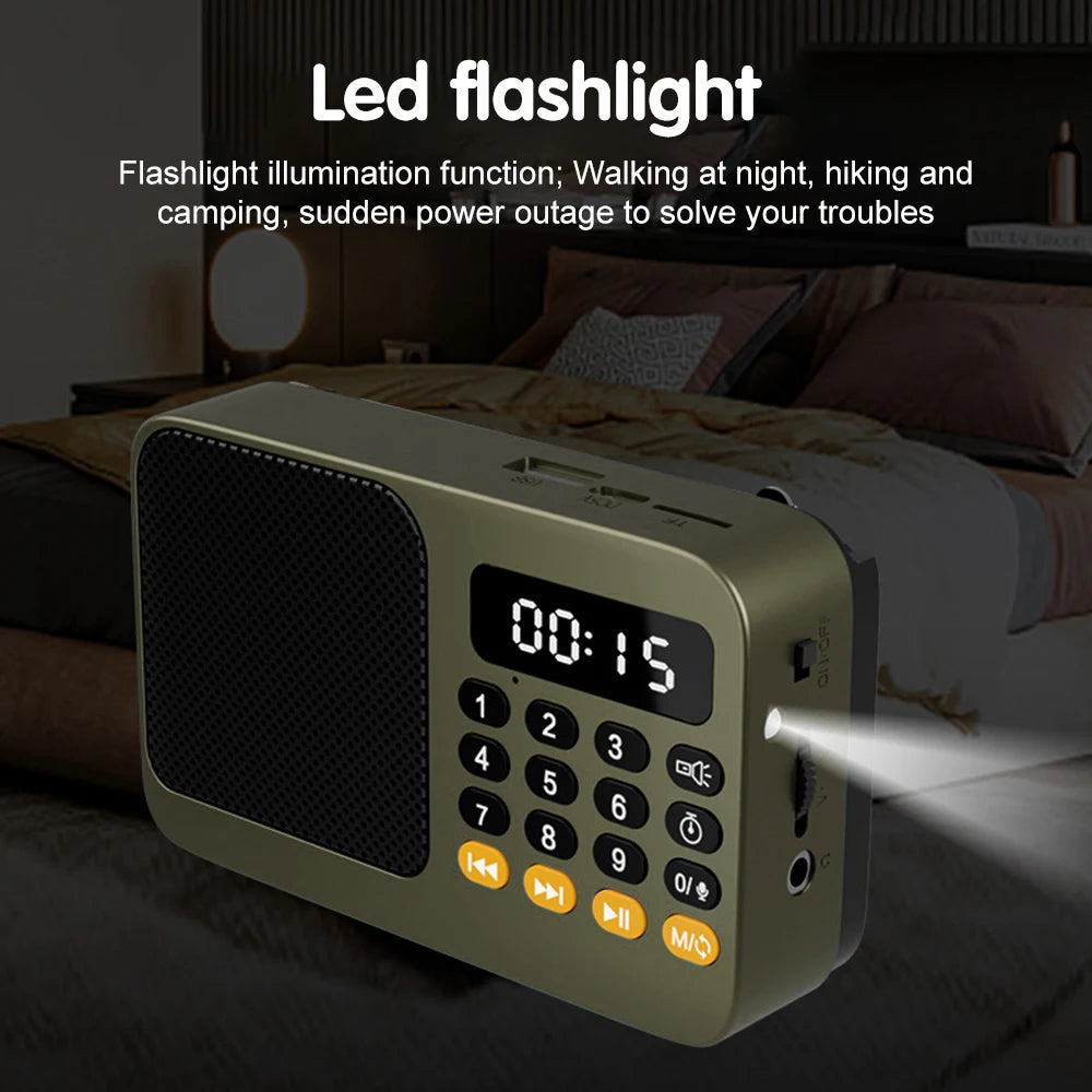 Bluetooth 5.0 FM Radio Portable Speaker with LED Light Support Recording TF Card USB Play Wireless Speaker Radio FM Receiver