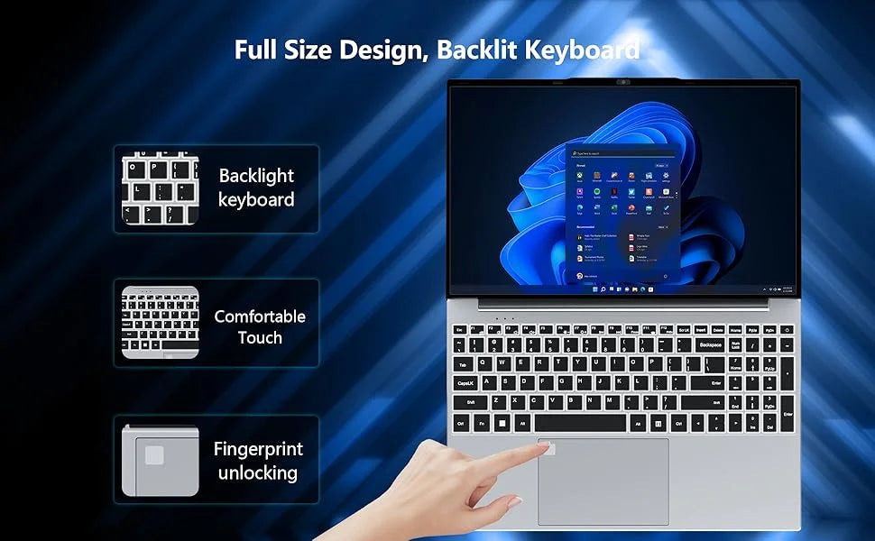 Intel Core i9-9900 15.6 Inch 16GB RAM Backlit Fingerprint Unlock Laptop Windows 11 Office Study NoteBook Gaming Computer PC