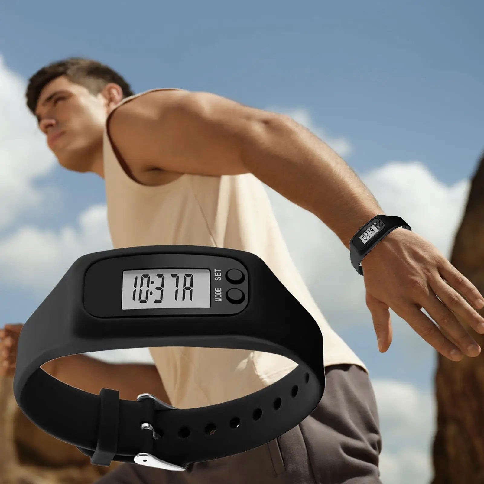 LCD Pedometer Bracelet Step Counter Watch Time Display Silicone StepTracker Multi-Function Fitness Watch For Adults Kids