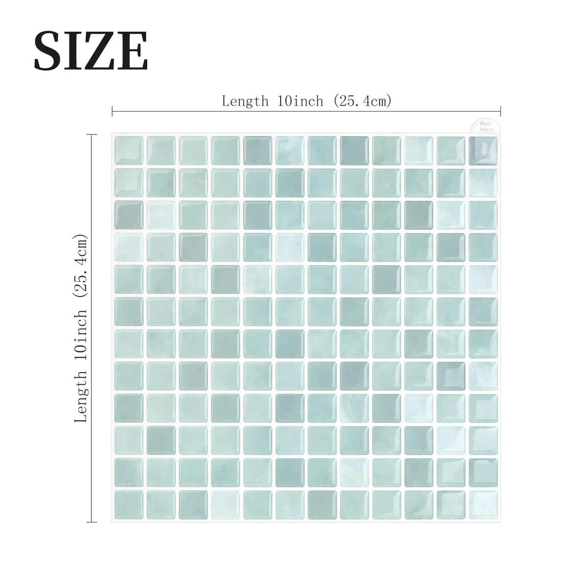 Square mosaic wall sticker sheet with light blue tiles in a grid pattern