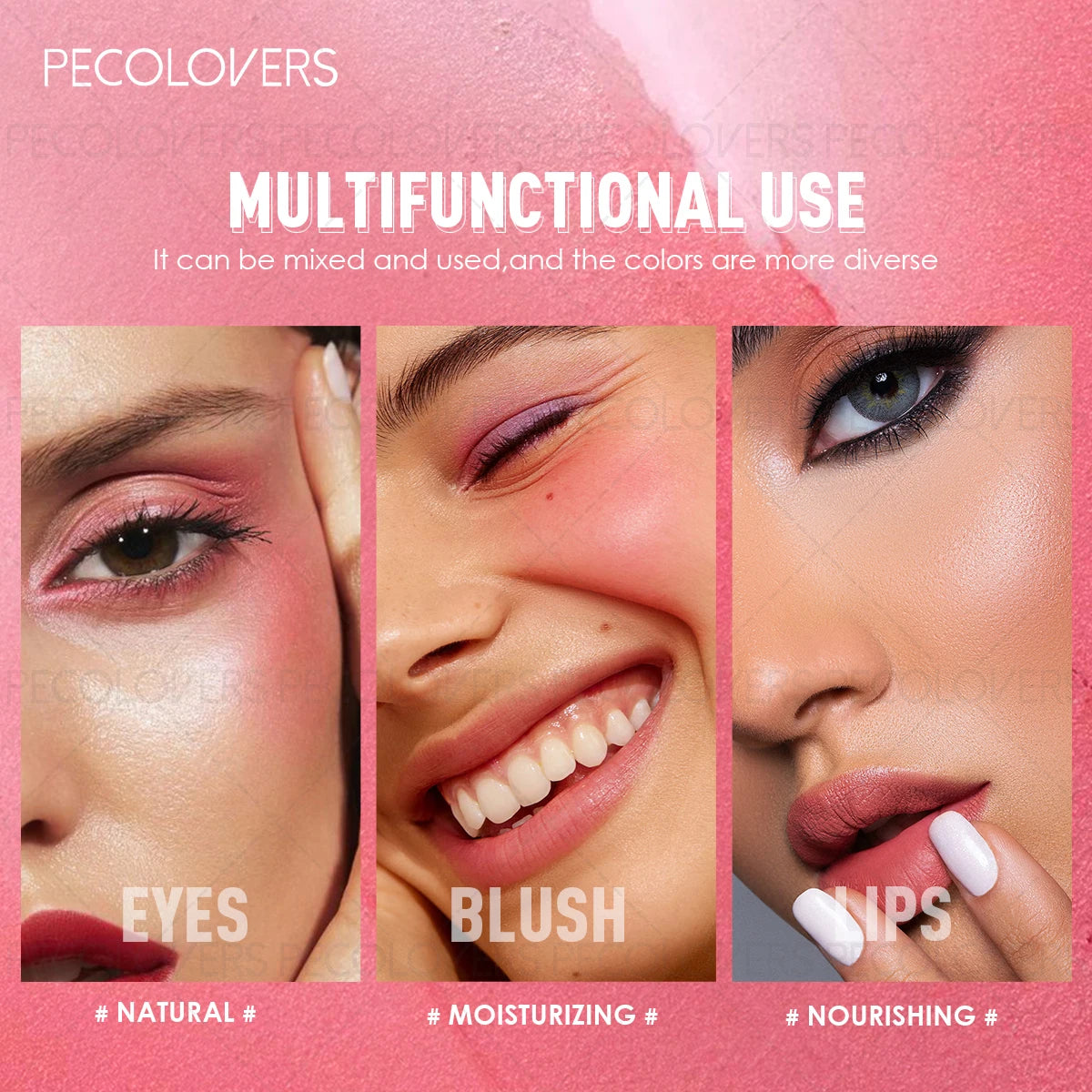 Tidesmit waterproof matte blusher texture close-up for natural eye cheek and lip makeup look