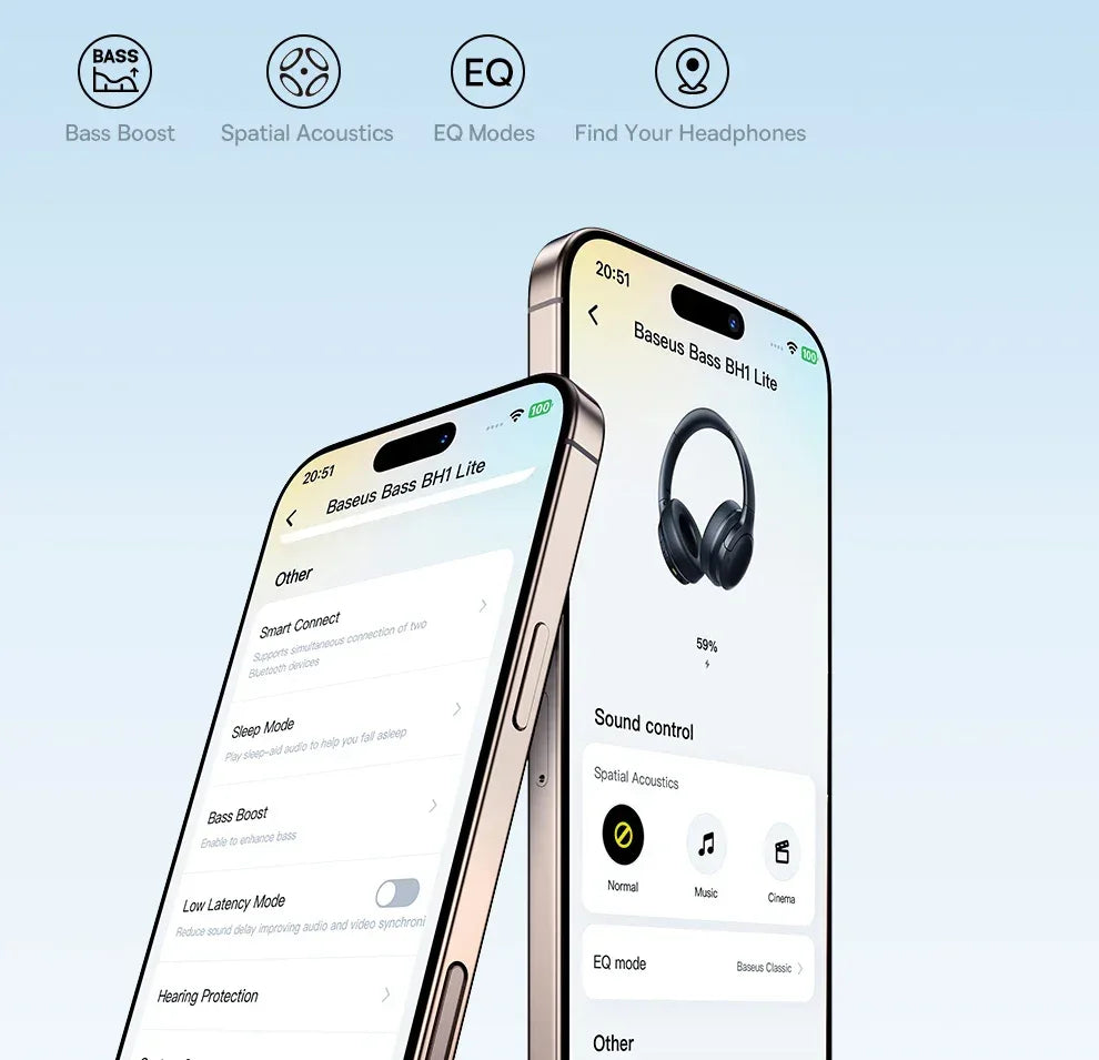 Baseus Wireless Headphones Bluetooth 5.3 HIFI Level Earphone 40mm Driver Foldable Over Ear Headsets 70H Playtime Spatial Audio Tidesmit