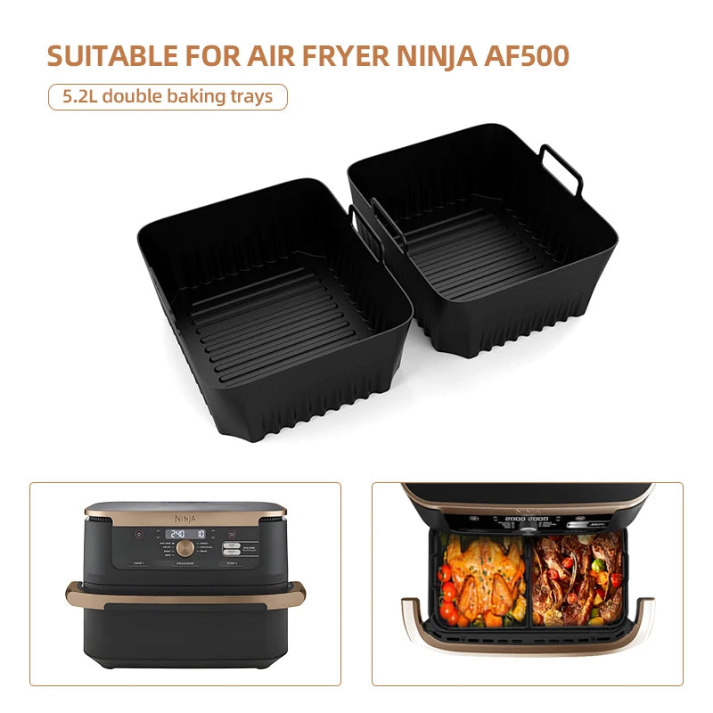 Reusable Silicone Air Fryer Basket Liner Fit Ninja AF500 Non-Stick Heatproof Easy Clean BPA-Free Kitchen Cooking Accessory