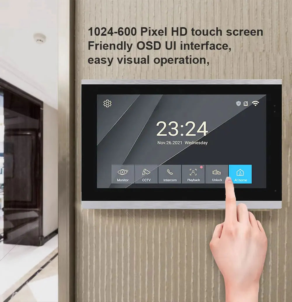 WiFi Video Doorbell System 4 Wire 10inch 1080P Doorphone Fingerprint Password Door Camera Video Intercom W/ Electric Strike Lock