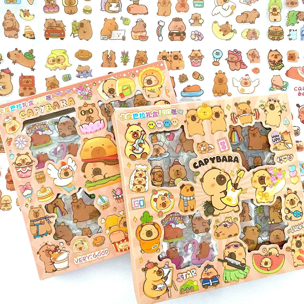 Capybara Cartoon Sticker Pack (100 Designs) | Removable Waterproof Decals for DIY Crafts & Home Decor