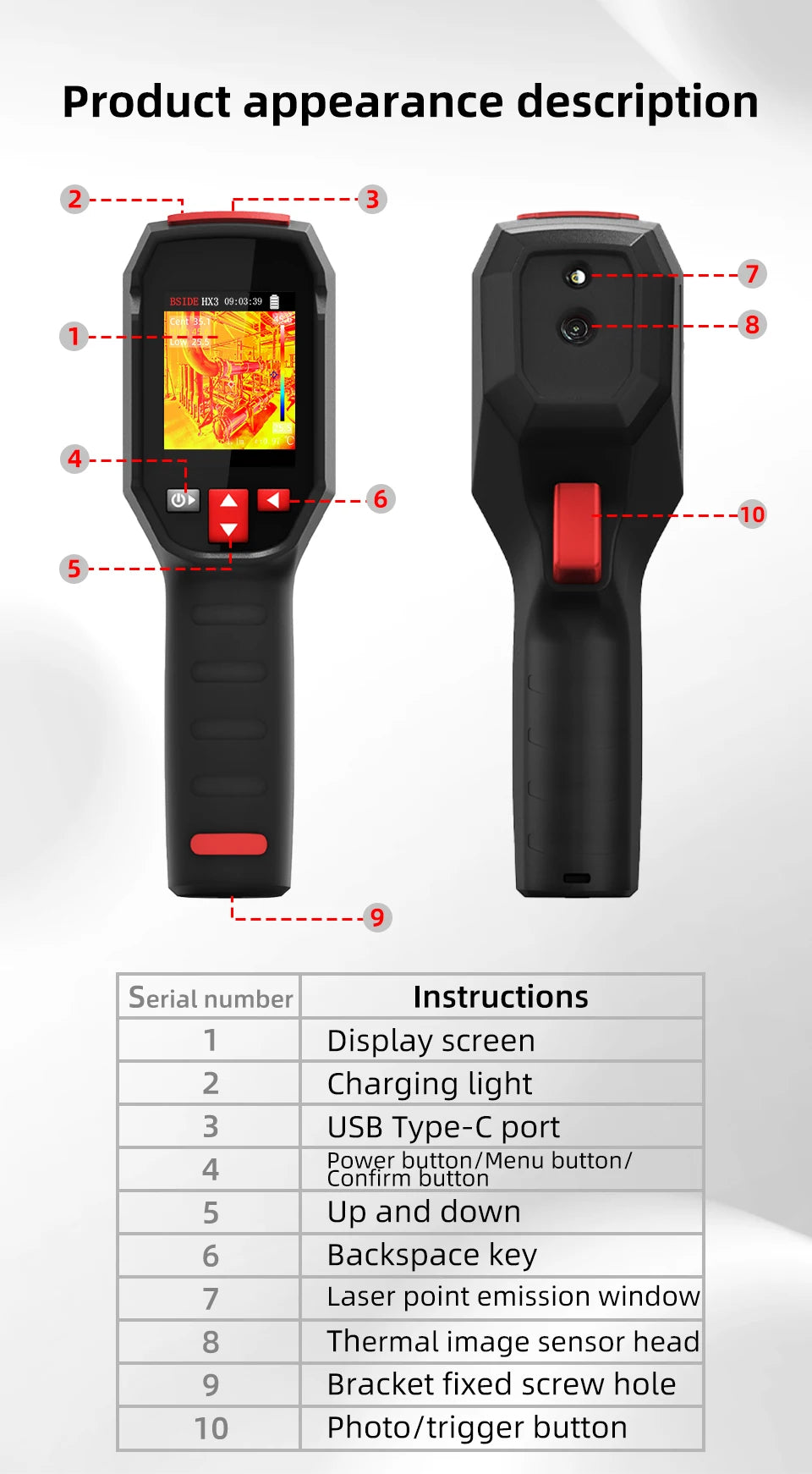 BSIDE Handheld Thermal Imaging Camera Industrial HX3 -20-550C HD Resolution PCB Pipe Inspection Fire Safety Thermal Imager
