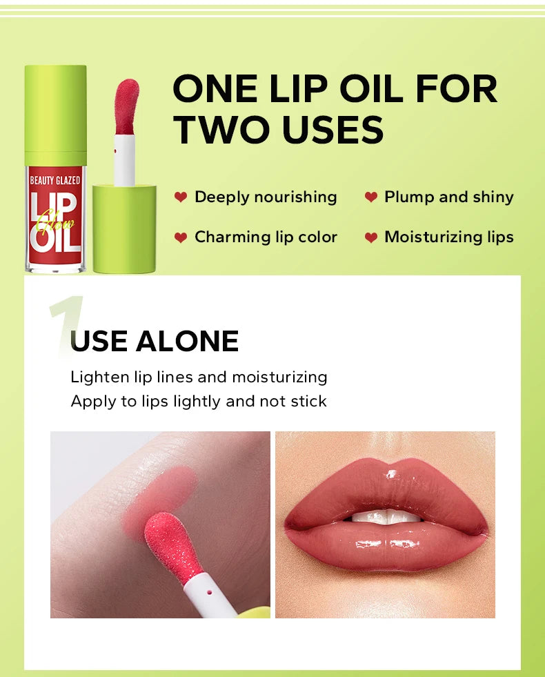 Moisturizing candy lip oil with a shiny, pearlescent nude finish for plump, hydrated lips. Non-sticky lip makeup.