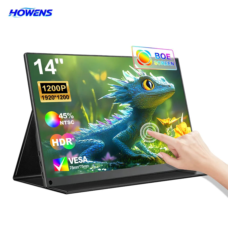 14 Inch 1200P FHD IPS Touch Portable Monitor 10-Point Capacitive Touch 75x75 VESA Low Blue Light Type‑C Mini HDMI Compatible PS5