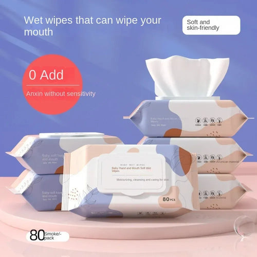 Baby hand and mouth wet wipes, 80 count pack, soft and skin-friendly baby care essentials for sensitive skin.