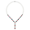Luxury Women's 18K Solid Gold Pendant Necklace With Multicolor Gemstones Bezel Set Oval Link Chain Wedding Jewelry