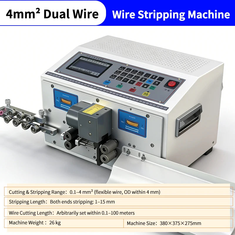 0.1-4mm² Computer Wire Stripping Machine Adjstable Cutting Length Cable Stripper LED Screen 110V 220V 32bit Smart Control System