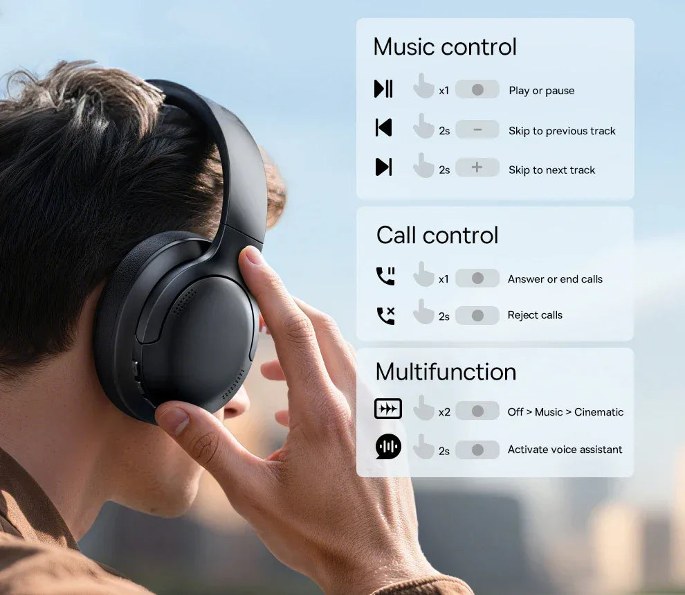 Baseus Wireless Headphones Bluetooth 5.3 HIFI Level Earphone 40mm Driver Foldable Over Ear Headsets 70H Playtime Spatial Audio Tidesmit