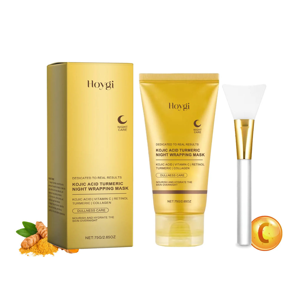Hoygi Kojic Acid Turmeric Night Wrapping Mask with retinol and collagen. Anti-aging Korean skincare peel-off tube set.