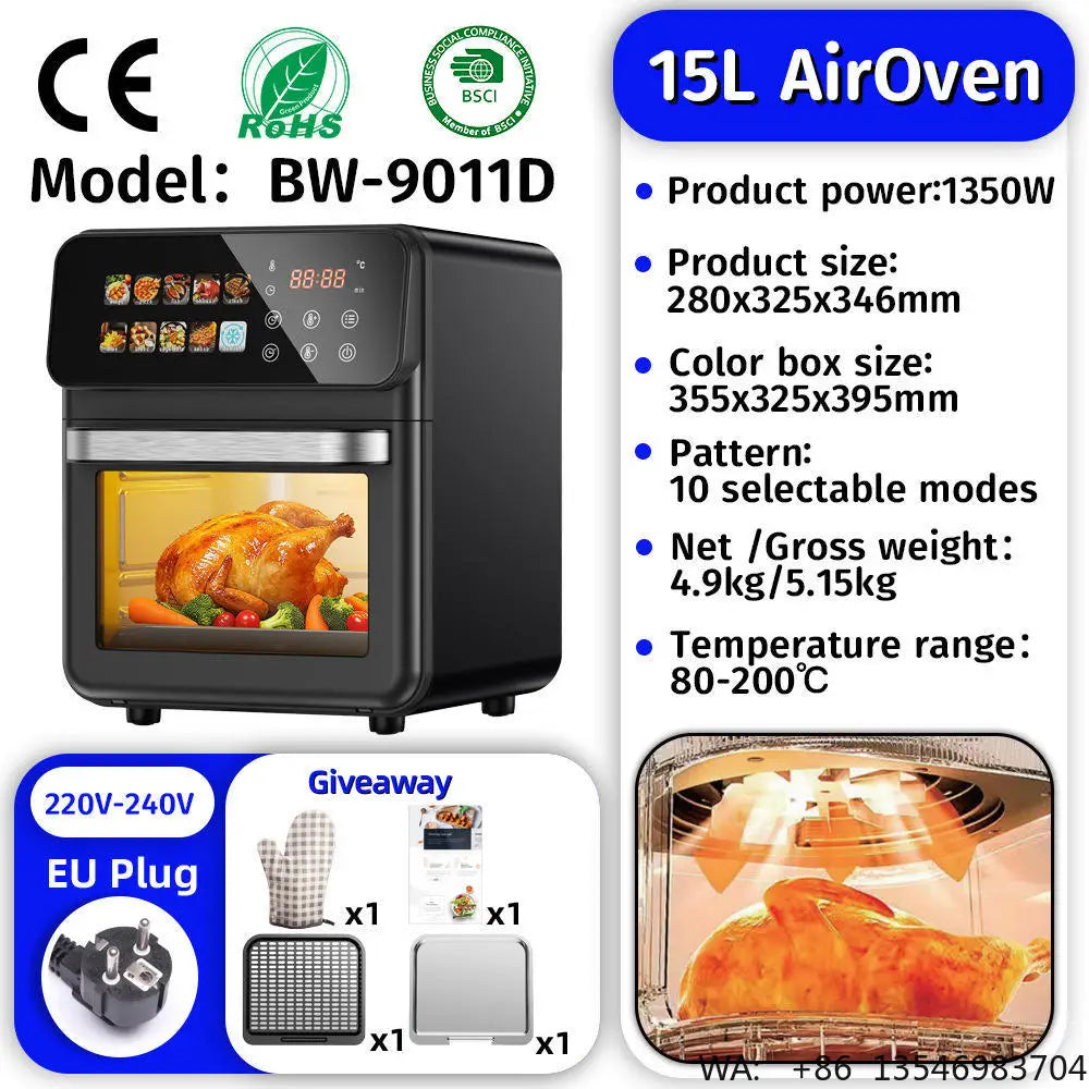 Commercial Digital Large-Capacity Touchscreen Display Stainless Steel Double Basket Smart Electric Square air Fryer Oven Home