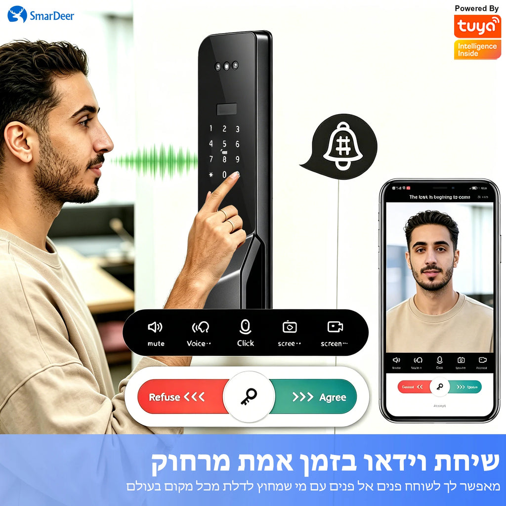 SmarDeer ﻿IS 6590 IP66 Waterproof Outdoor Smart Lock,Face & Palm Vein Recognition lock with Hebrew Menu,Tuya App Video Call
