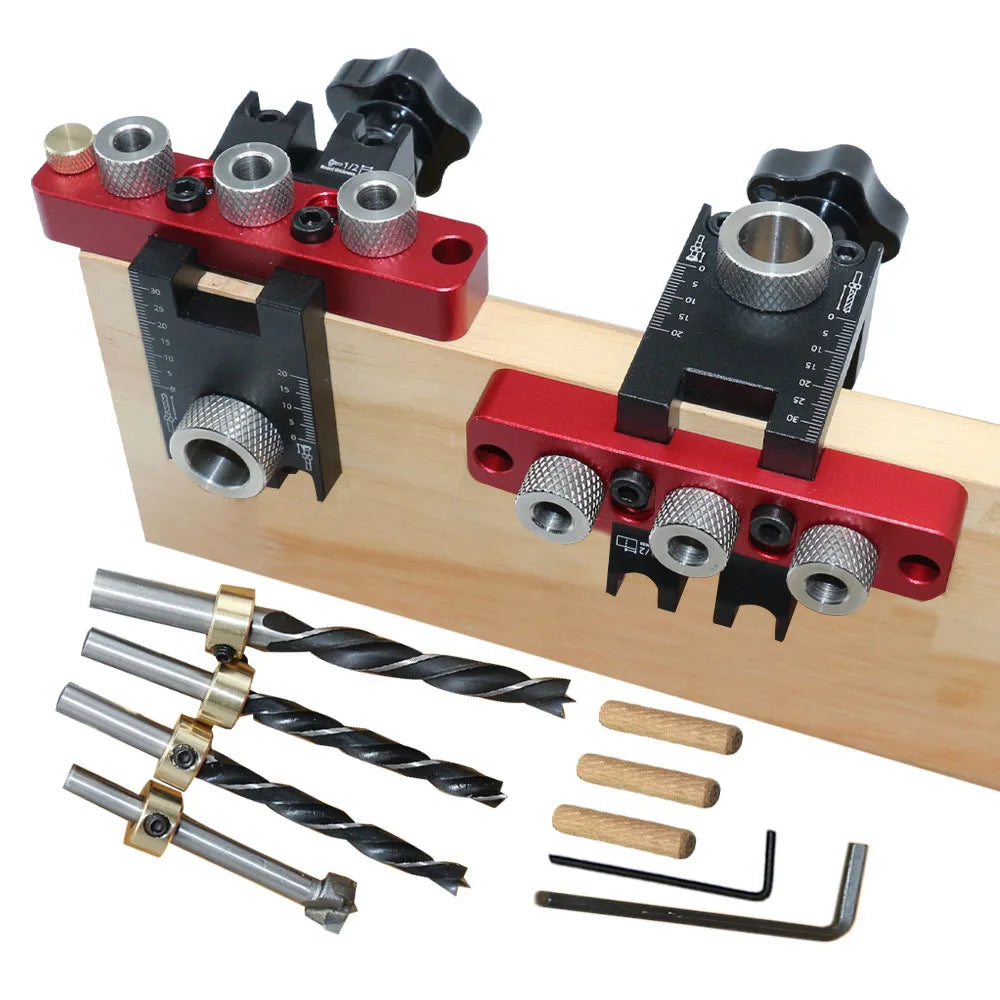 3 In 1 Universal Dowel & Pocket Hole Jig Adjustable Wood Hole Drilling Guide Locator Woodworking Cam Doweling Kit Tool