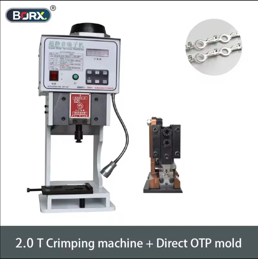 Automatic crimping machine with direct OTP mold and control panel, metal tool head