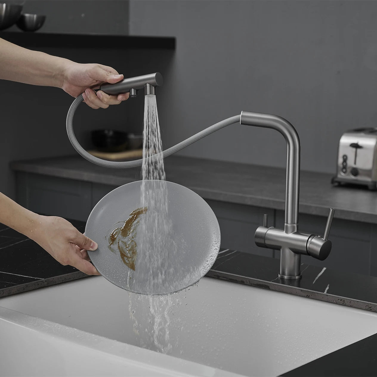 White Hot Cold Filter Kitchen Sink Faucets 3 Ways Pure Water Pull Out Kitchen Sink Mixer Tap Brass Filter Kitchen Sink Faucet