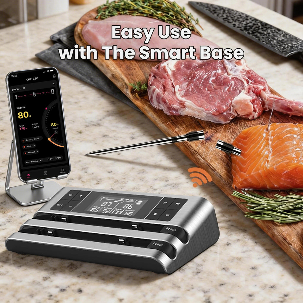 Wireless Meat Thermometer with Dual-Sensor Probe, Real-Time Ambient & Food Temperature Tracking for Precise Cooking Control