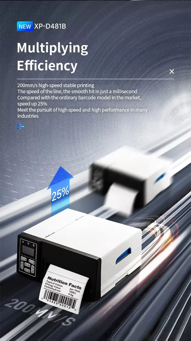 Industrial barcode label printer with high-speed printing and fast barcode output