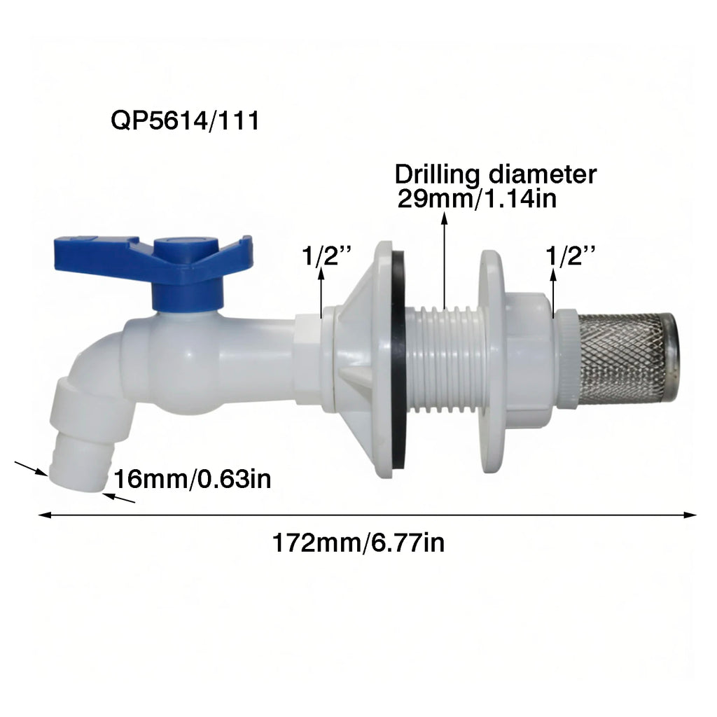 3Pcs Kit Garden 1/2" Stainless Steel Filter+1/2" Flange Water Tank Through Plate+1/2 "Plastic Irrigation Faucet, Fish Tank