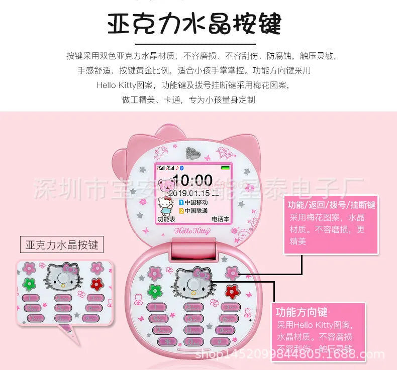 2024 Sanrio Hello Kitty Flip Phone Kawaii K688 Cartoon Taiml Cute Mini Phone Birthday Fashion Gift Toys Christmas For Anime Fans