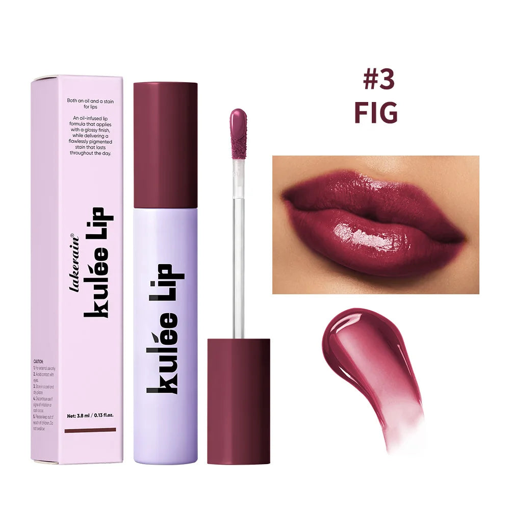 Kulfée fig staining lip oil, glossy moisturizing lip stain, long-lasting non-stick hydrating lip makeup.