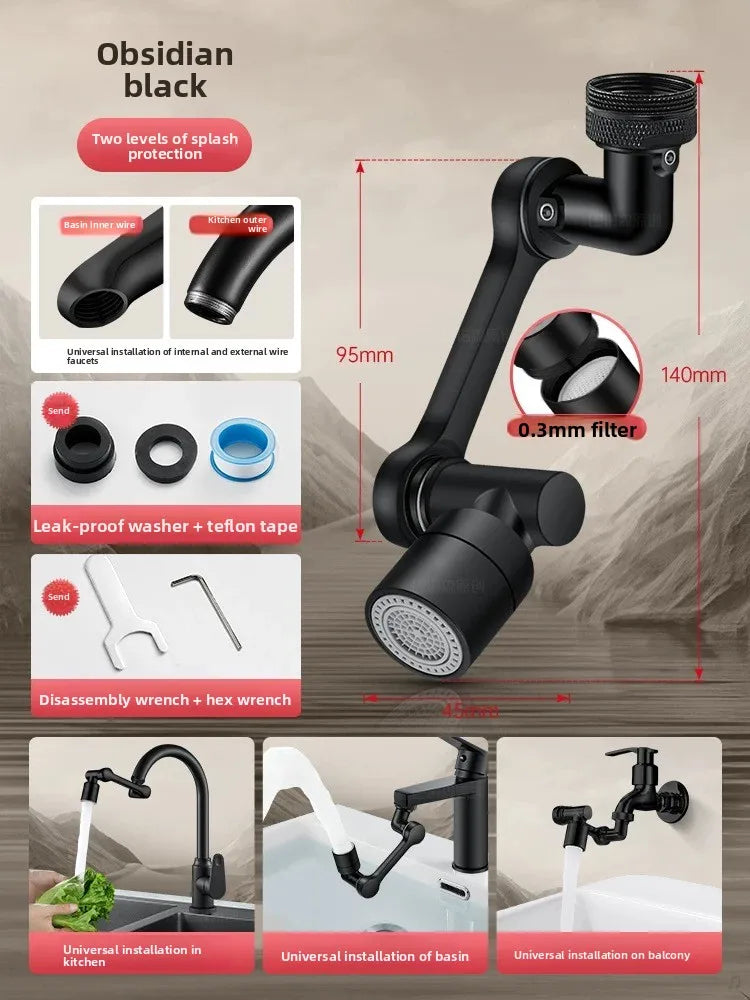 Robotic Arm Universal Faucet Extender Rotatable Nozzle Washbasin Multi-functional Universal Connector Splash-proof Artifact