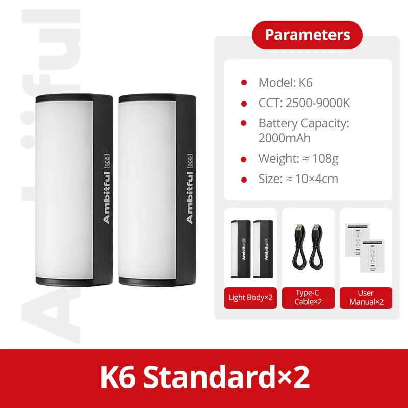 RGB Handheld LED Video Light - Magnetic Tube with Adjustable Temperature K6 Kit 8 China Mainland Tidesmit
