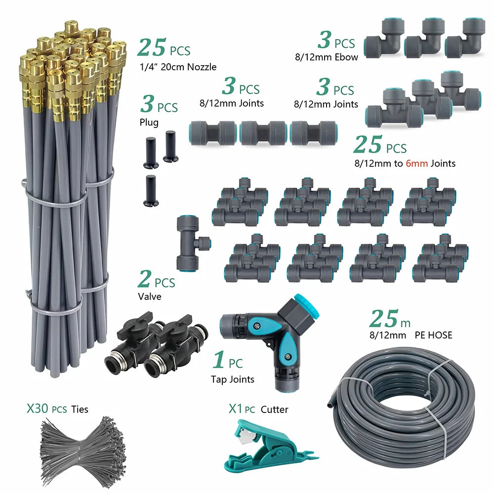 3/8" PE Hose Flexible 360° Bending Adjustable Atomization Nozzle Irrigation Set Quick Connection Garden Spray Watering System