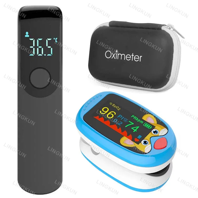 USB Pediatric Oximeter Finger Blood Oxygen Monitor for Children Pulse Oximeter OLED Digital Oximetro Home Medical Thermometer