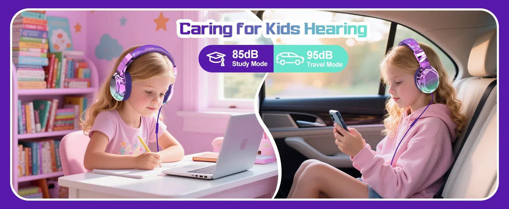 Kids Headphones Wired for School 85/94dB Volume Limiter Foldable Stereo Sound Headset with Mic for Kids Girls Learning Tablet PC Tidesmit