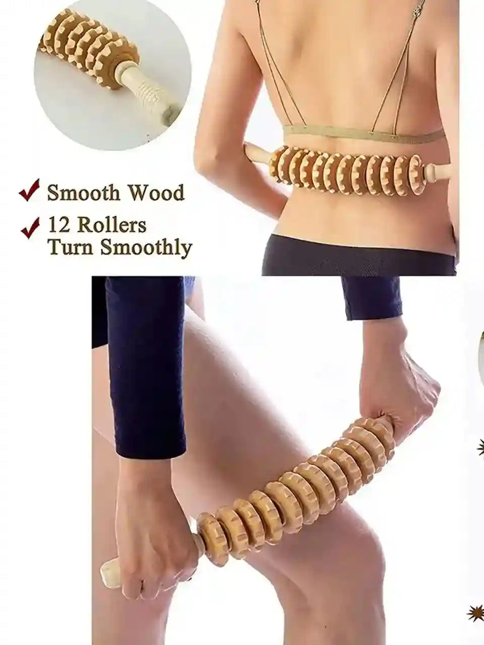 Fascia Massager Roller – Wood Grooved Manual Deep Tissue Tool Back Massage Instrument Tidesmit