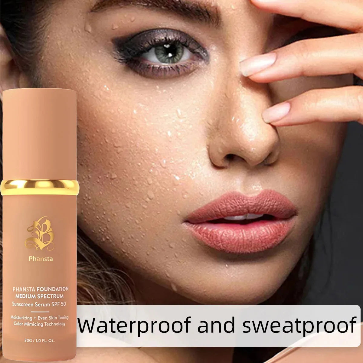 Tidesmit 4 in 1 liquid foundation texture close-up showing hydrating medium to full coverage SPF 50 waterproof finish