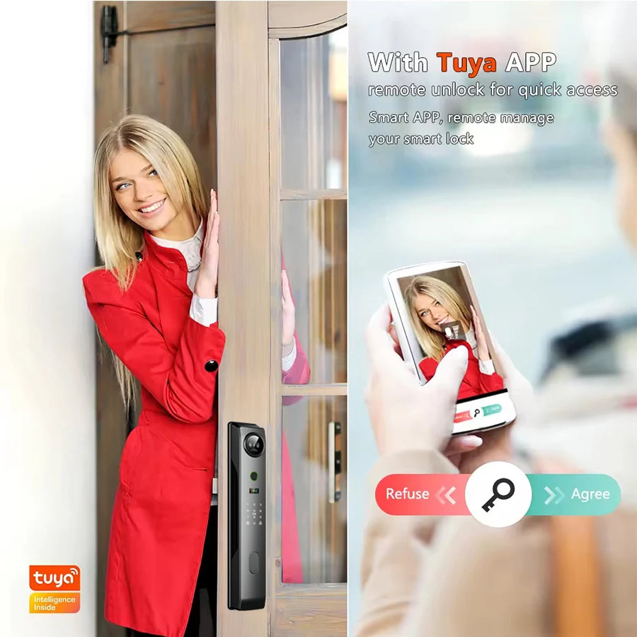 Electronic 3D Face Recognition Automatic Smart Door Lock Fingerprint Tuya Wifi Digital Door Lock With Camera Hot Selling
