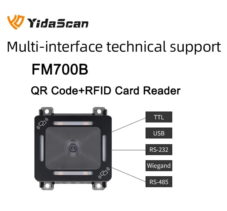 FM700B QR Code RFID Card Reader NFC 1D 2D QR Code Reader Access Control Barcode Scanner USB RS232 Wiegand for Kiosk Turnstile