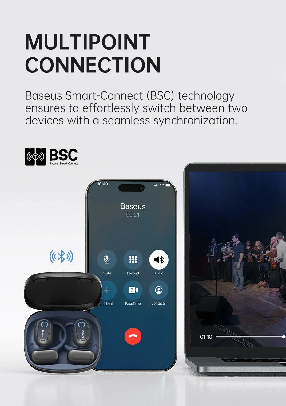 Baseus Bowie MF1/Eli 15i Fit Open-Ear Sport Wireless Earphones Bluetooth 5.4 EarHooks Big Bass Sport Earbuds 60Hrs Playtime Tidesmit