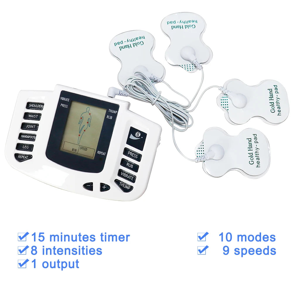 TENS Muscle Stimulator 16-Pad System with 10 Intensity Levels Massage Cushion Tidesmit