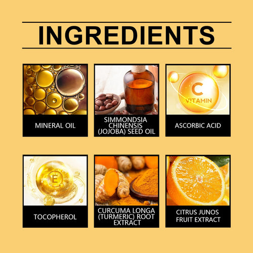Anti-inflammatory turmeric root extract powder in yellow packaging, part of a skincare ingredient list.