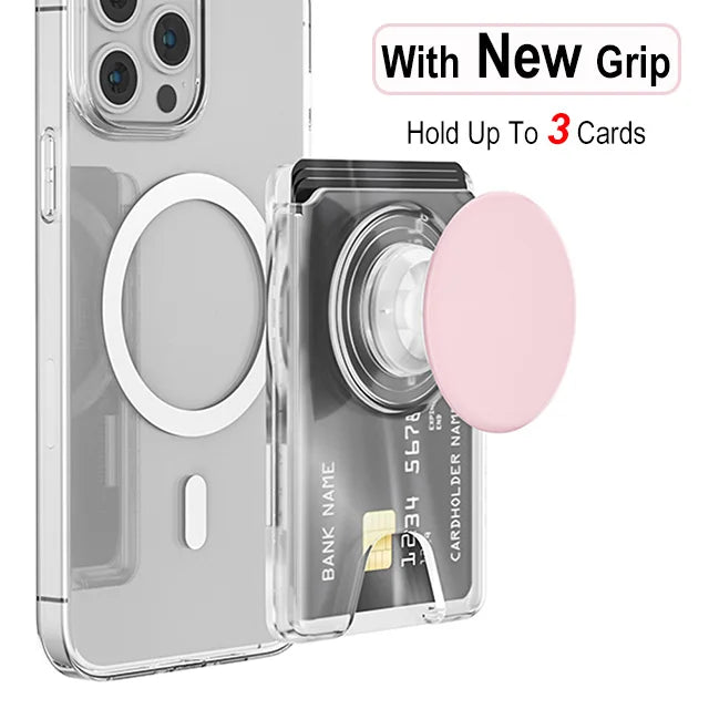 Magnetic Phone Wallet Case with Grip - Slim Shock-Absorbing Cover Transparent Pink Tidesmit