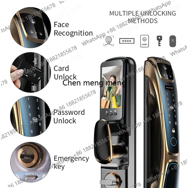 Automatic Fingerprint Electronic Digital Tuya 3D Face Recognition Door Lock Smart Cards Keys Video Camera Lock For Home