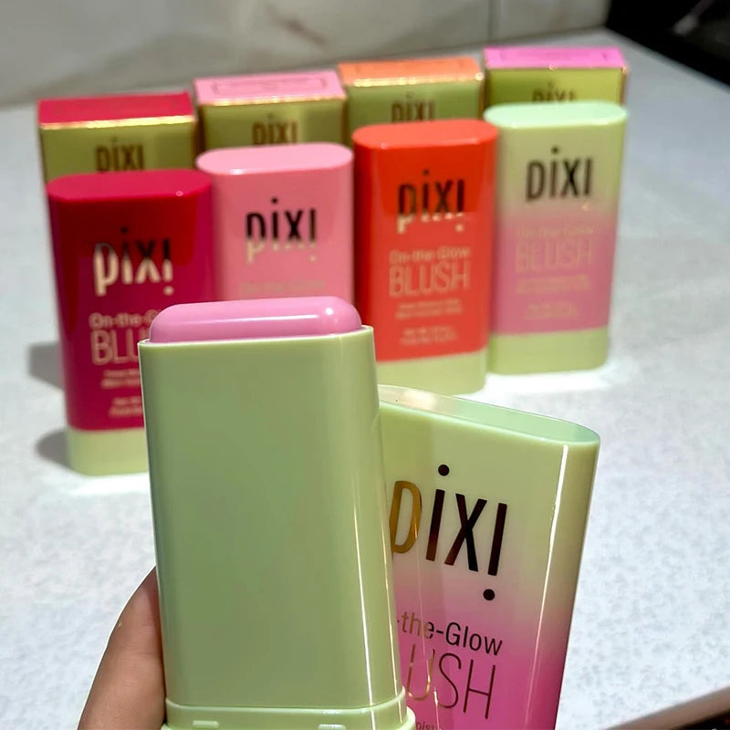 Tidesmit Pixi On-the-Glow creamy hydrating blush stick shade swatch for buildable pigmented cheek color