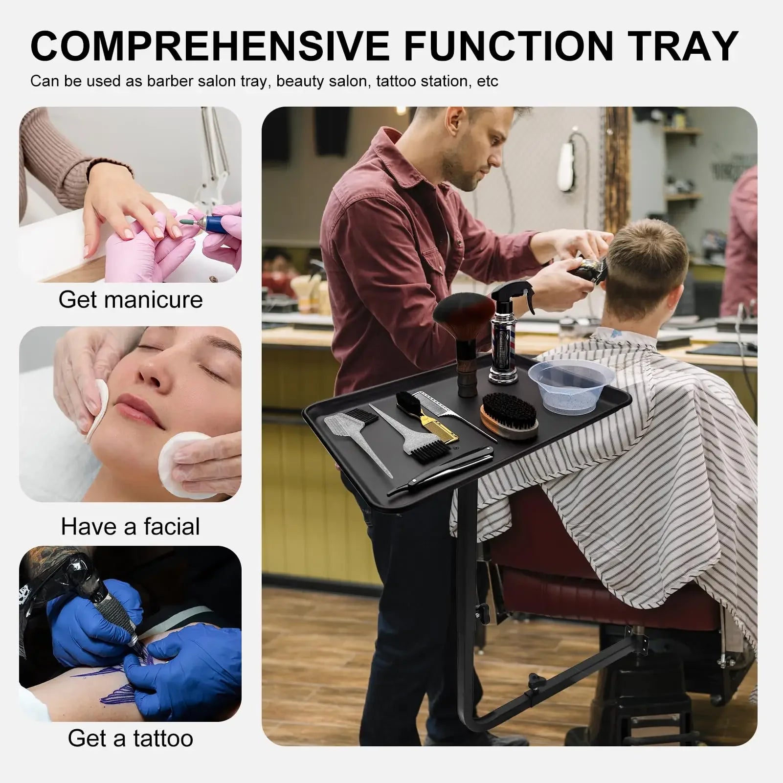 Salon Chair Tray 360 Rotation - Adjustable Black Storage Tray Massage Chairs Tidesmit